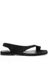 Totême Black Suede Low One-finger Sandals With Elasticated Ankle Strap In Black