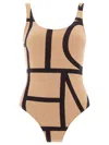 Totême Beige Swimsuit With Black Details In Techno Fabric Woman