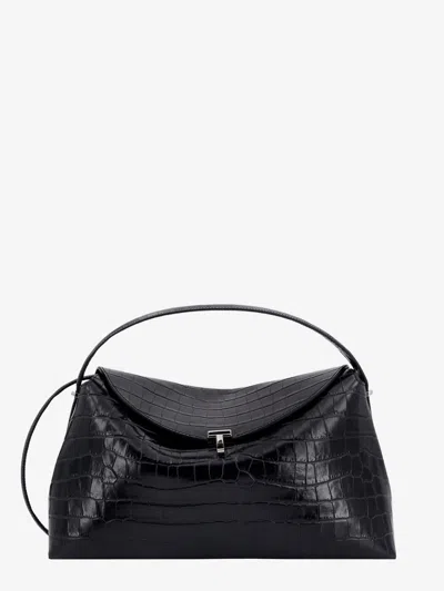 Totême T-lock Suede Shoulder Bag In Black