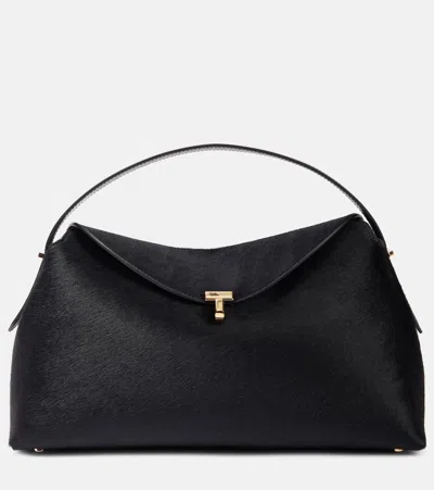 Totême T-lock Calf Hair Tote Bag In Black