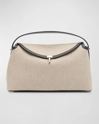 Totême T-lock Canvas Top-handle Bag In Ecru/black