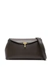 Totême Taupe T-lock Leather Top Handle Bag In Black