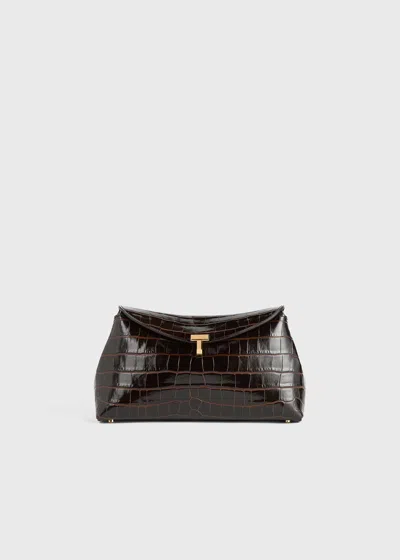 Totême T-lock Clutch Dark Brown Croco