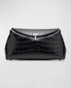 Totême T-lock Croc-embossed Leather Clutch Bag In Black