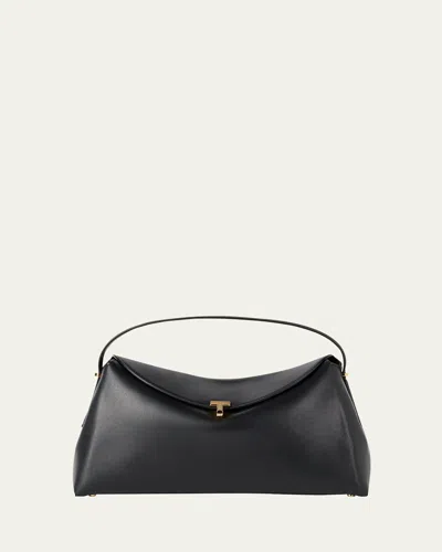 Totême T Lock Flap Leather Clutch Bag In Black