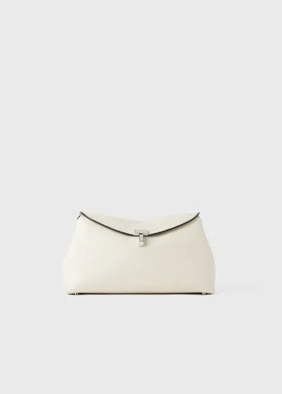 Totême T-lock Grained-leather Clutch Milk In Milk Grain