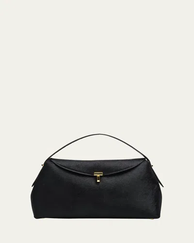 Totême T Lock Horsehair Top-handle Bag In Black