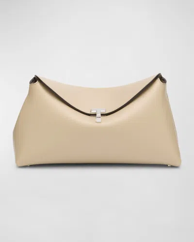 Totême T-lock Leather Clutch Bag In Fawn