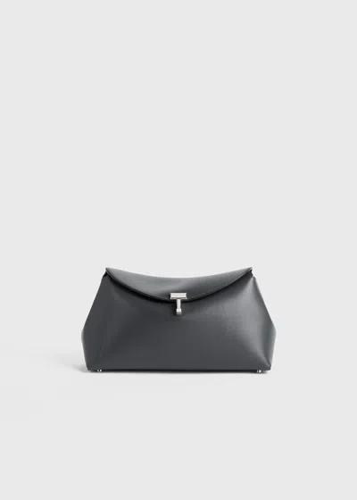 Totême T-lock Leather Clutch Shark In Gray