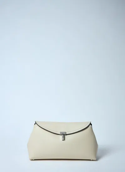 Totême T-lock Leather Clutch In White