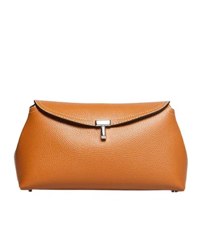 Totême T-lock Leather Crossbody Bag In Orange