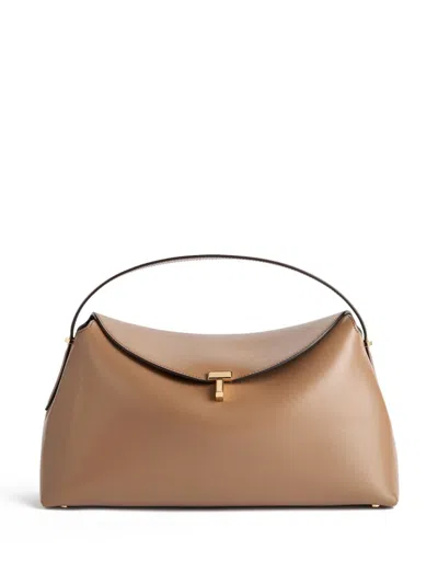Totême T-lock Leather Tote Bag In Camel