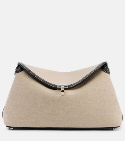 TOTÊME T-LOCK LEATHER-TRIMMED CANVAS CLUTCH