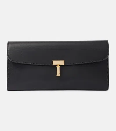 Totême T-lock Textured-leather Wallet In Black