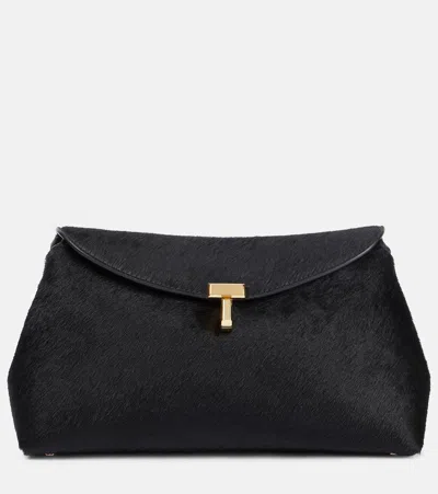 Totême T-lock Small Calf Hair Tote Bag In Black