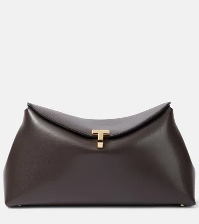 Totême T-lock Small Leather Clutch In Brown