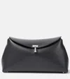 Totême T-lock Textured-leather Clutch In Grey