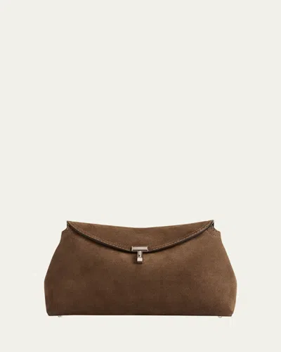 Totême T Lock Suede Clutch Bag In Tobacco