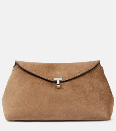Totême T-lock Suede Clutch In Brown