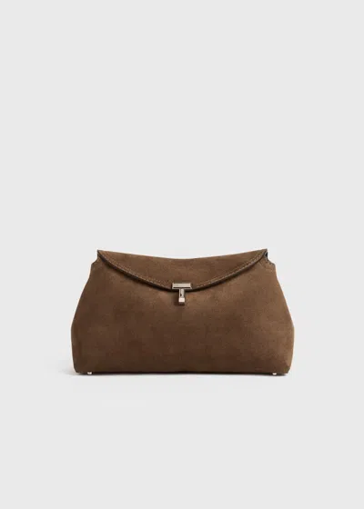 Totême T-lock Suede Clutch Tobacco