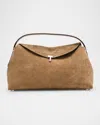 Totême T Lock Suede Top-handle Bag In Tobacco
