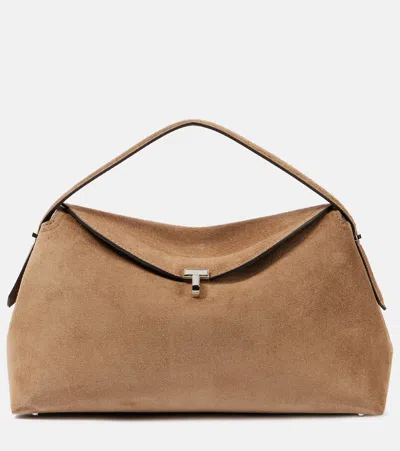 Totême T-lock Suede Tote Bag In Tobacco 104