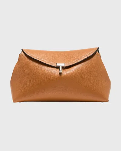 Totême T-lock Top Handle Bag In Pebble Grain Leather In Tan