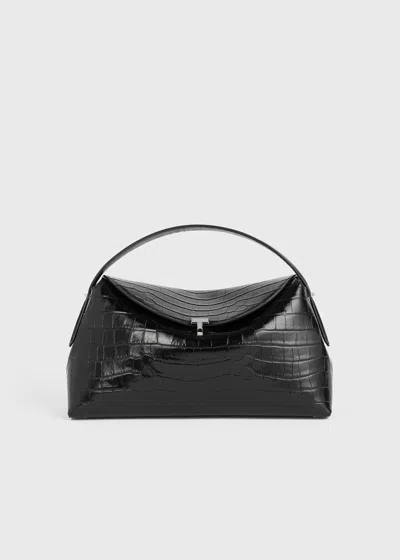 TOTÊME T-LOCK CROCO-EMBOSSED TOP HANDLE BLACK