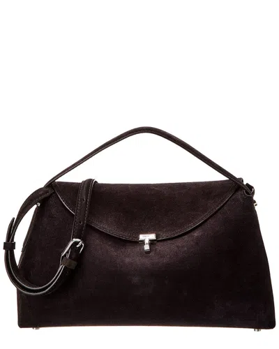 Totême T-lock Top Handle Suede Satchel In Black