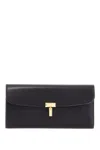 Totême T-lock Wallet In Shiny Black Leather With Snap Closure In Black