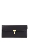 Totême Toteme T Lock Fold-over Leather Continental Wallet In Black