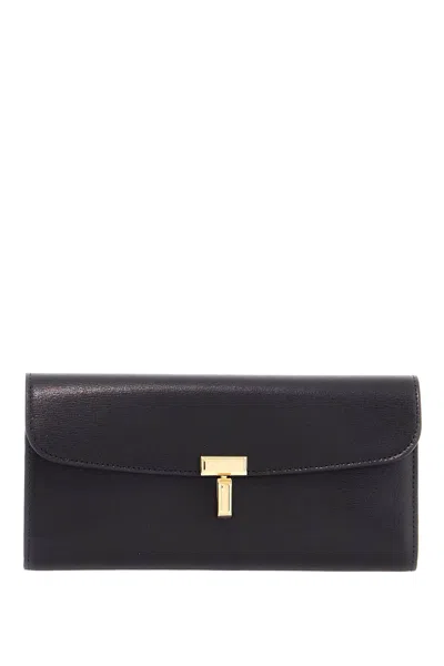 Totême T-lock Wallet In Shiny Black Leather With Snap Closure
