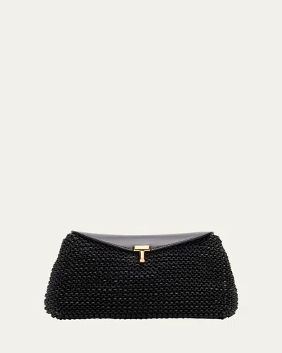 Totême T-lock Woven Leather Clutch Bag In Black