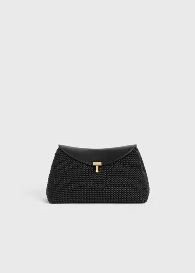 Totême T-lock Woven-leather Clutch Black