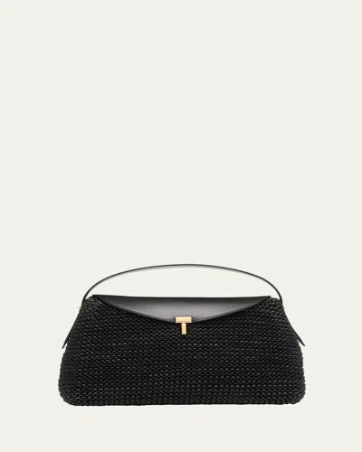 Totême T Lock Woven Leather Top-handle Bag In Black