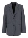 Totême Grey Single-breasted Jacket With Notched Revers In Wool Blend Woman In Grey