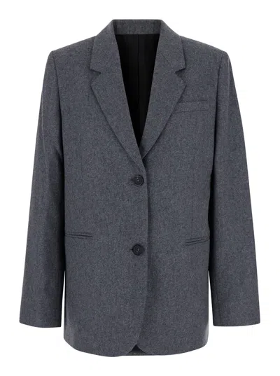 Totême Grey Single-breasted Jacket With Notched Revers In Wool Blend Woman