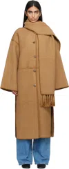 Totême Toteme Embroidered Scarf Wool Blend Coat In Camel 033