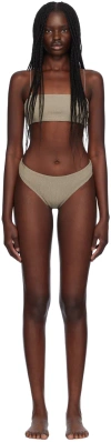 TOTÊME TAUPE SMOCKED MID-RISE BIKINI