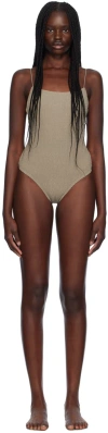 TOTÊME TAUPE SMOCKED ONE-PIECE SWIMSUIT