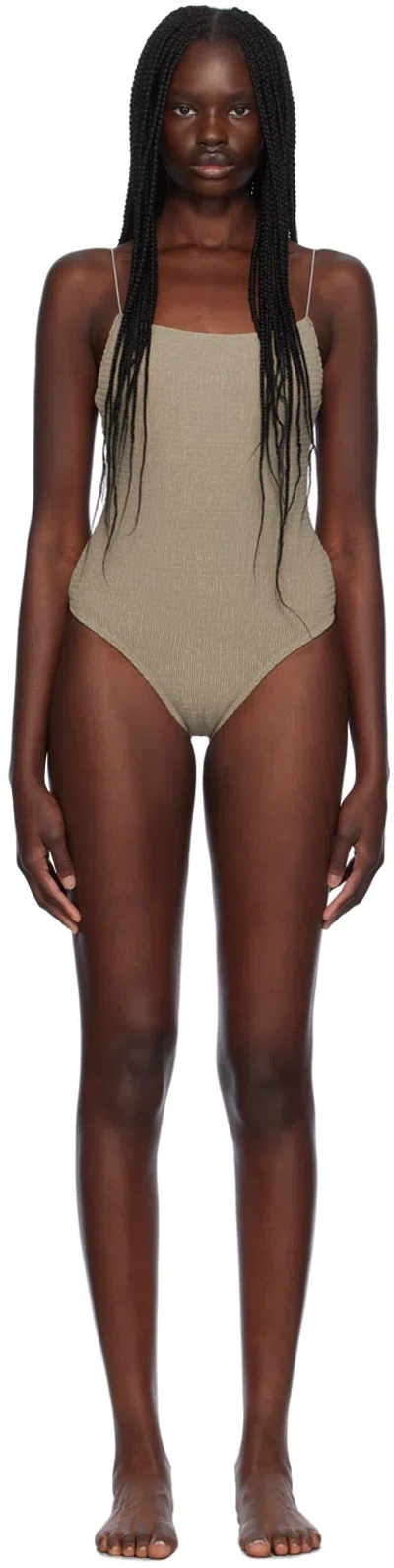 TOTÊME TAUPE SMOCKED ONE-PIECE SWIMSUIT