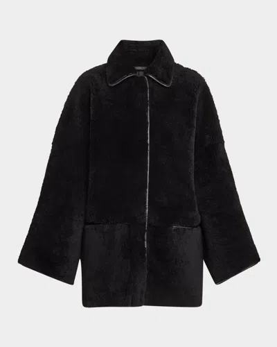 Totême Teddy Lamb Shearling Overshirt Jacket In Black