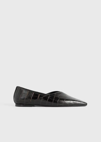 Totême Everyday Croco-embossed Flats Dark Brown