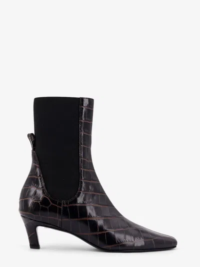 Totême The Mid Heel Boot Leather Boots With Croco Effect