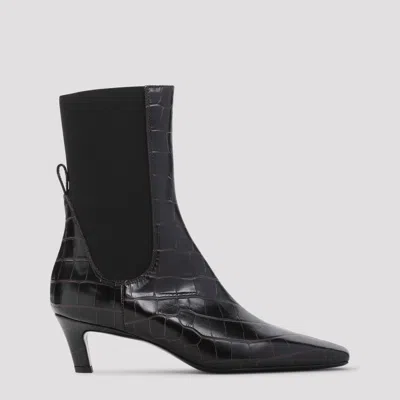 Totême Toteme Women The Mid Heel Boot Leather Boots With Croco Effect In Brown