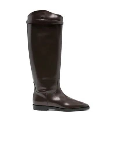 Totême Leather Riding Boots Coffee