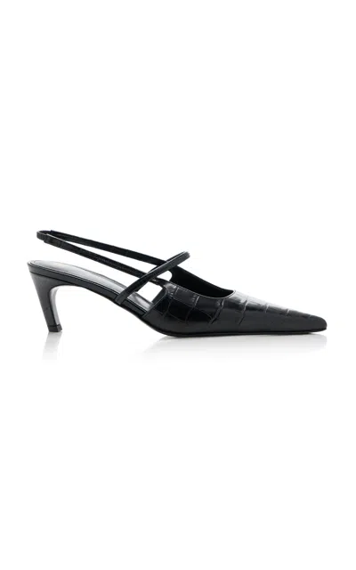 Totême Toteme Sharp Pointed Toe Croc Embossed Slingback Pump In Black