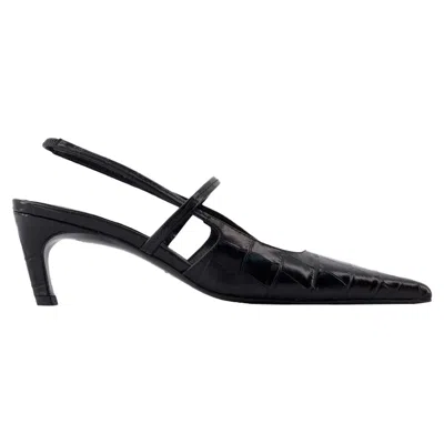 Totême Toteme Croc-embossed Leather Slingback Pump In Black
