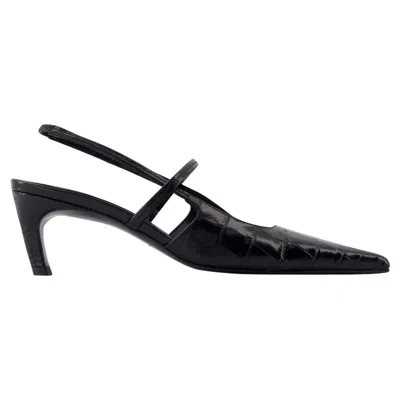 Totême Toteme Croc-embossed Leather Slingback Pump In Black