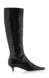 Totême Toteme The Slim Croc Embossed Kitten Heel Knee High Boot In Brown